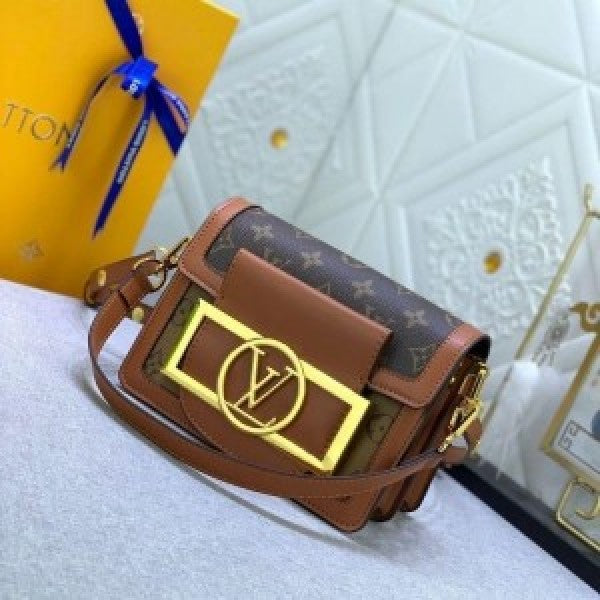 Louis vuttion daluphine bold logo coffee brown shoulder bag with double box