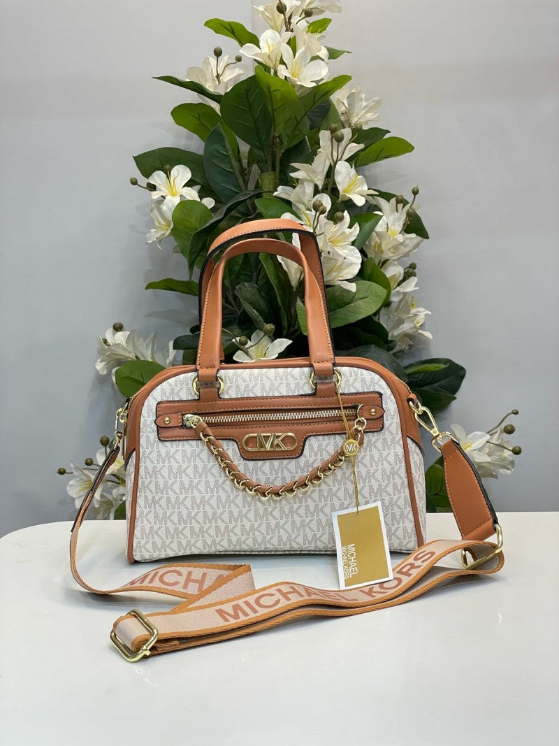 michaell korrs willias burg boston bag with dust bag white brown