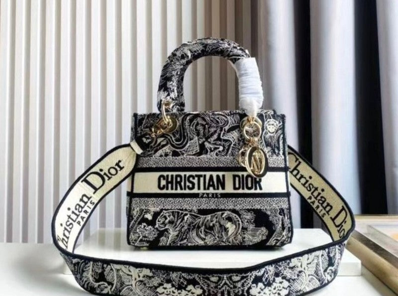 Christian Dior D Lady Tiger Print Black Sling Bag With Box Dust bag Sling belt