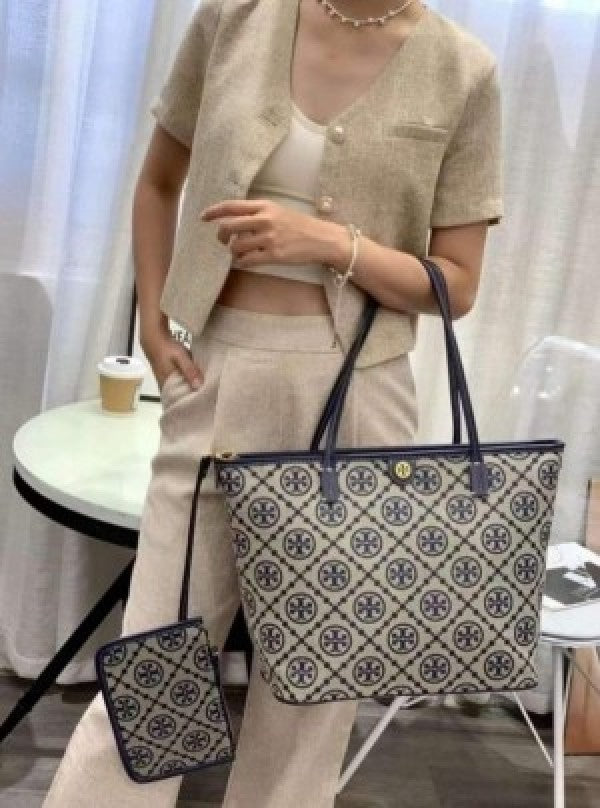 Torry Burch T Monogram Tote With & Dust Bag & Extra