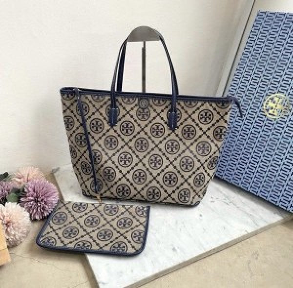 Torry Burch T Monogram Tote With & Dust Bag & Extra