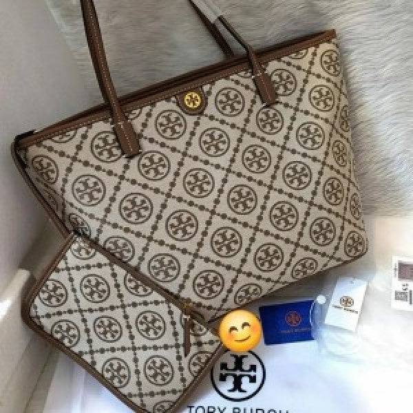 Torry Burch T Monogram Tote With & Dust Bag & Extra