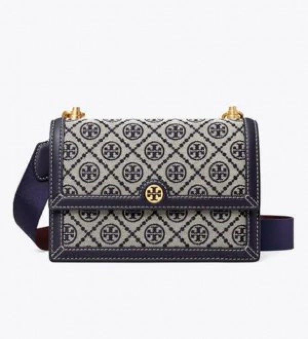 TORY BURCH T MONOGRAM JACQUARD SHOULDER BAG ADJUSTABLE STRAP WITH BOX
