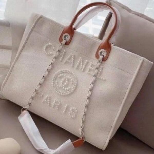 Channel deauville pearl canvas tote bag