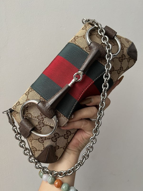 GUCCI Horsebit Small Gg Canvas Shoulder Bag With magnetic box