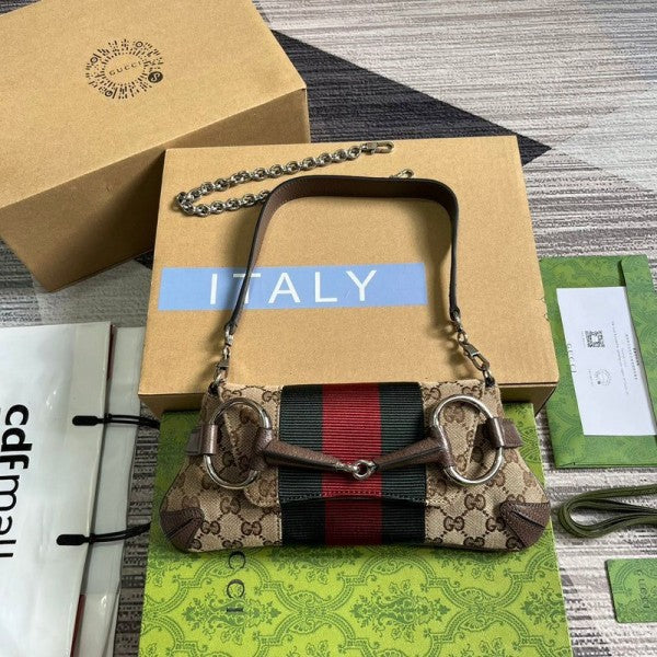 GUCCI Horsebit Small Gg Canvas Shoulder Bag With magnetic box