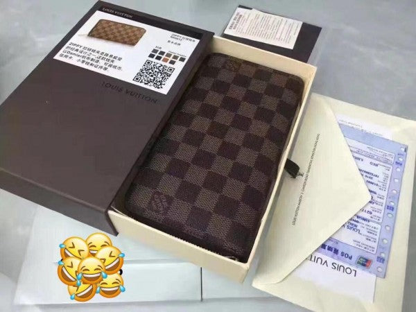 Vuitton coffee checkerboard zipper long clip presbyopic long wallet brown With Box