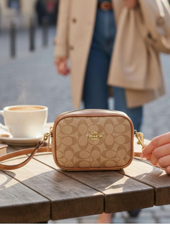 Coach Teri Singature Canvas Shoulder Bag With Box Dustbag SlingBelt