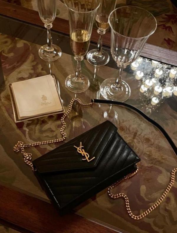 Saiint Laurent Envelope Bag White Gold With Original Box & Dust Cover