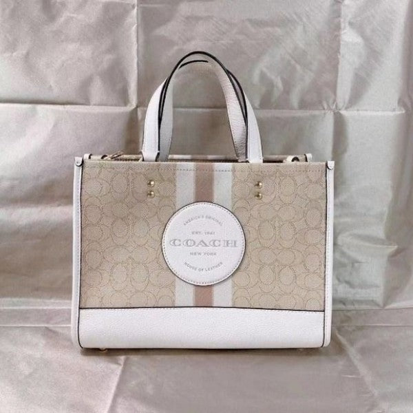 Coacch dempsey carryall signature jacquard stripe and patch with box