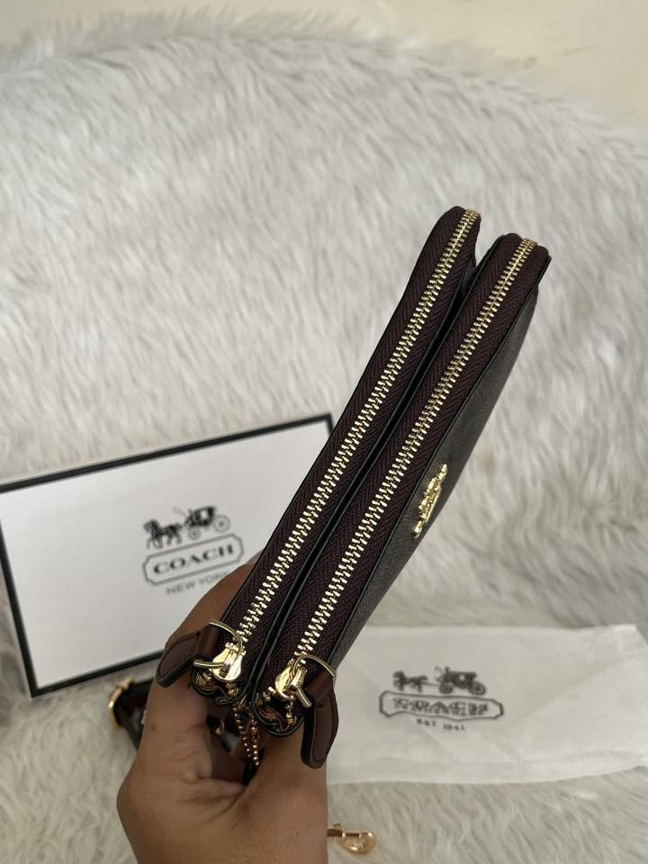 Coacch Dual Zip Wristlet Sling Bag With Original Box & Dustcover Packingh