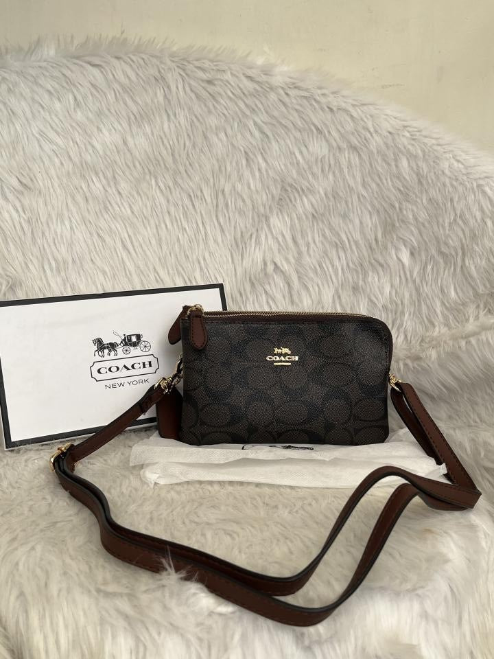 Coacch Dual Zip Wristlet Sling Bag With Original Box & Dustcover Packingh