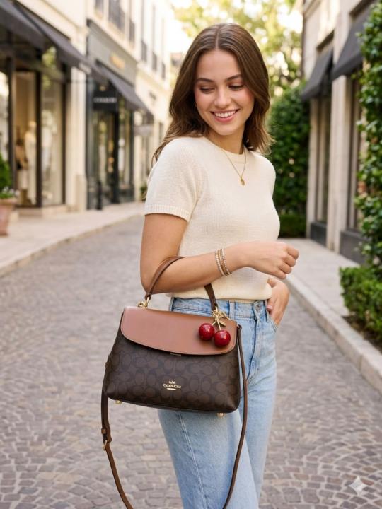 COACHH EMORY HANDLE BAG WITH CHERRY CHARM AND PREMIUM QUALITY BOX