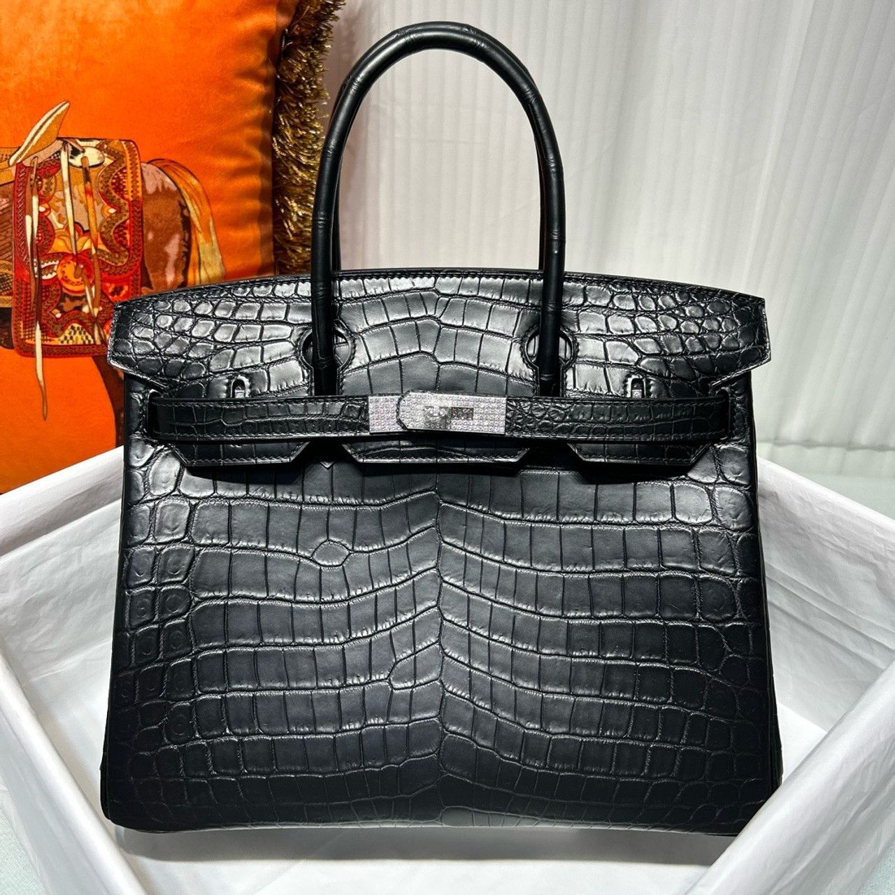 Hermes Birkin Handbag in Shiny Crocodile Leather Bag with Dust Cover premium quality
