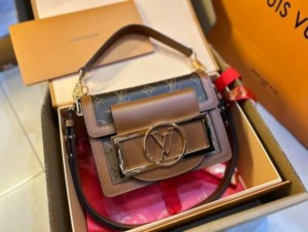 Louis vuttion daluphine bold logo coffee brown shoulder bag with double box