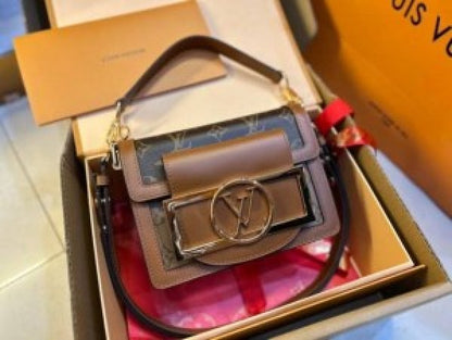 Louis vuttion daluphine bold logo coffee brown shoulder bag with double box
