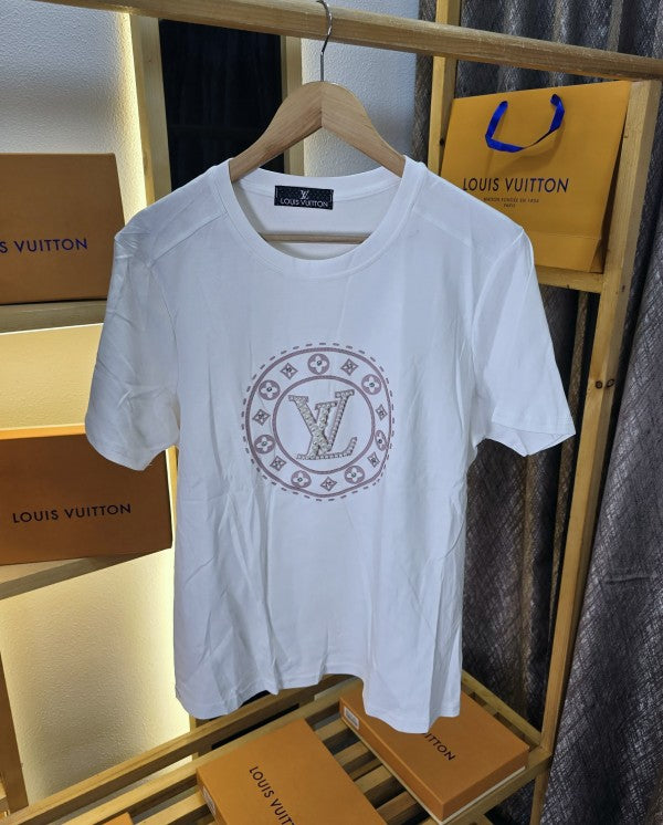 LV Women Pearl Off Shoulder T Shirt