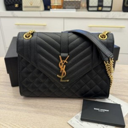 Saint Laurent Envelope Large in Quilted Grain de Poudre Embossed Leather Bag