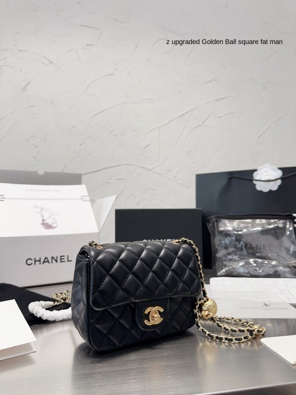 Channel quilted cc crush mini flap black purse with box