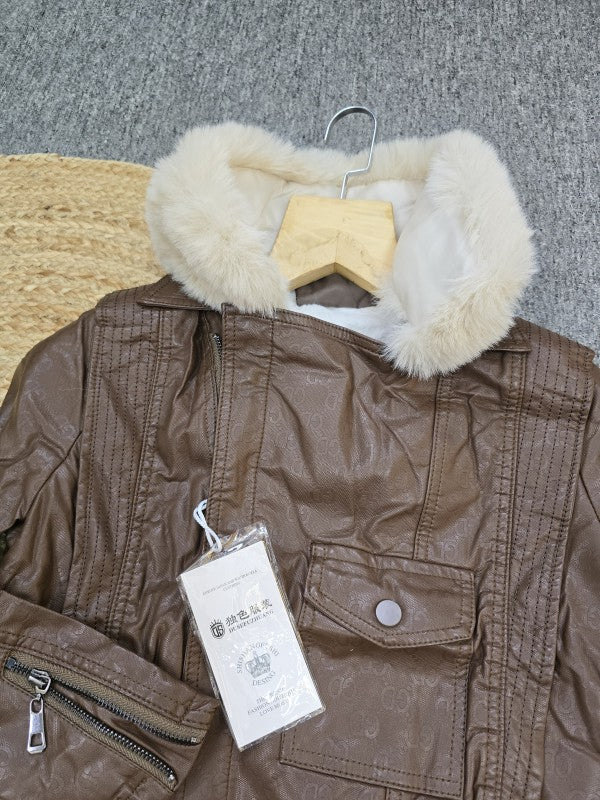 WOMEN FUR JACKET BROWN