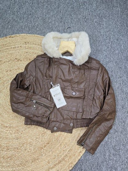 WOMEN FUR JACKET BROWN