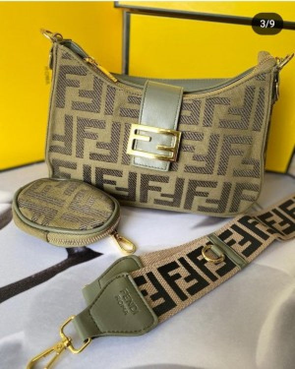 fendi Boston BrowN FF jacquard Fabric Bag With box