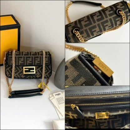 Fendi Baguette Jacquard FF fabric Bag Brown With box