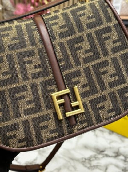 fendi Boston Brown FF jacquard Fabric Bag