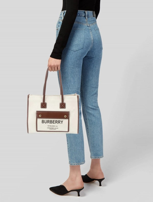 Burberry Brown/Beige Canvas Mini Freya Tote