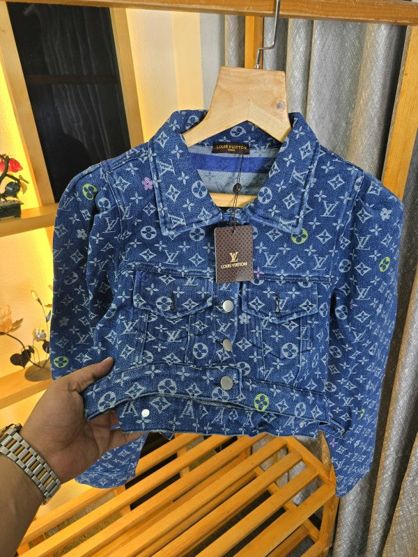 Women Lv Crop Top Denim Jacket Blue