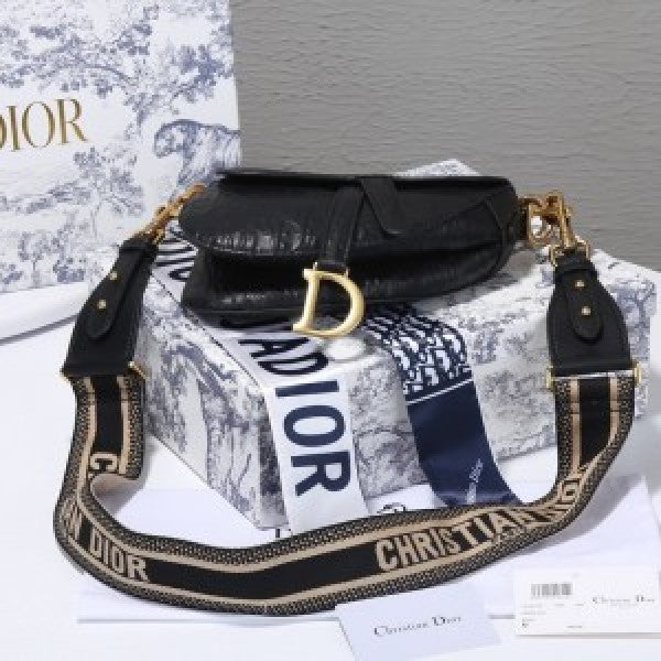 CHRISTIAN DIOR BLACK EMBROIDERY SADDLE BAG WITH OG BOX