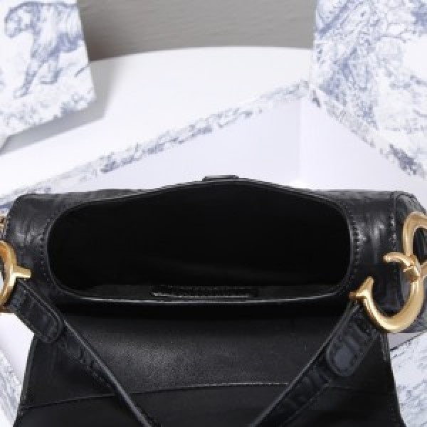 CHRISTIAN DIOR BLACK EMBROIDERY SADDLE BAG WITH OG BOX