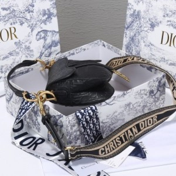 CHRISTIAN DIOR BLACK EMBROIDERY SADDLE BAG WITH OG BOX