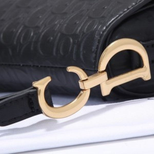 CHRISTIAN DIOR BLACK EMBROIDERY SADDLE BAG WITH OG BOX