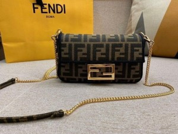 Fendi Baguette Jacquard FF fabric Bag Brown With box