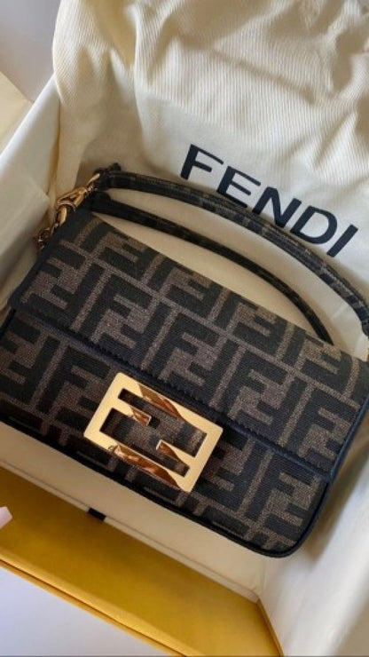 Fendi Baguette Jacquard FF fabric Bag Brown With box