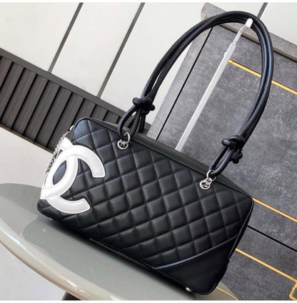 Chanel Cambon Line Black Quilted Leather Shoulder Bag with box