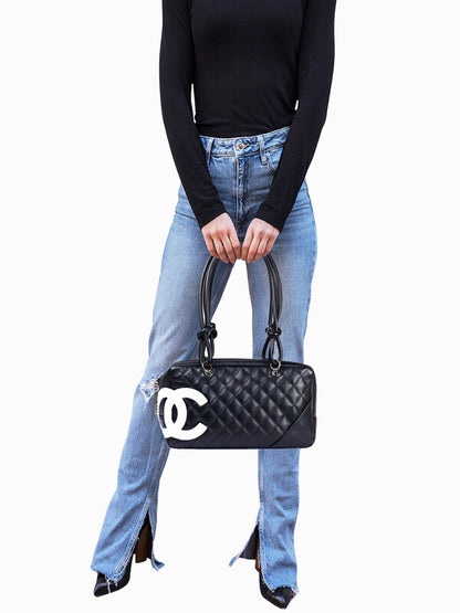 Chanel Cambon Line Black Quilted Leather Shoulder Bag with box