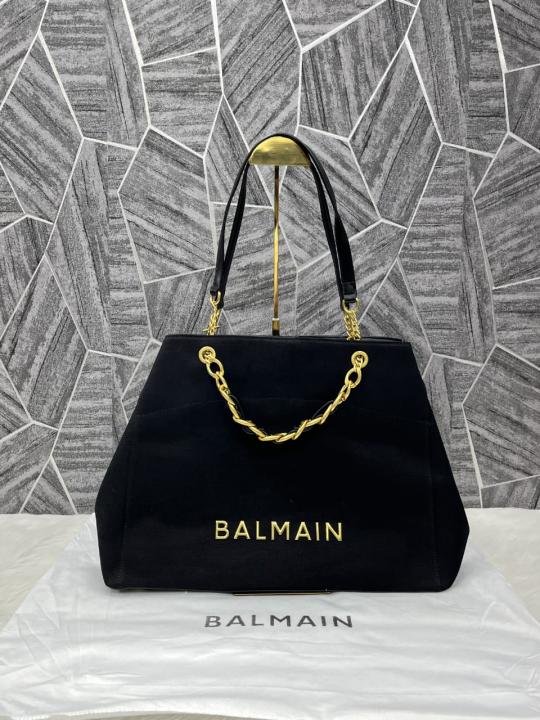 Ballmain embellished leather-trimmed cotton blend jacquard tote with dust cover