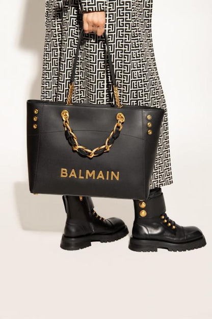 Ballmain embellished leather-trimmed cotton blend jacquard tote with dust cover
