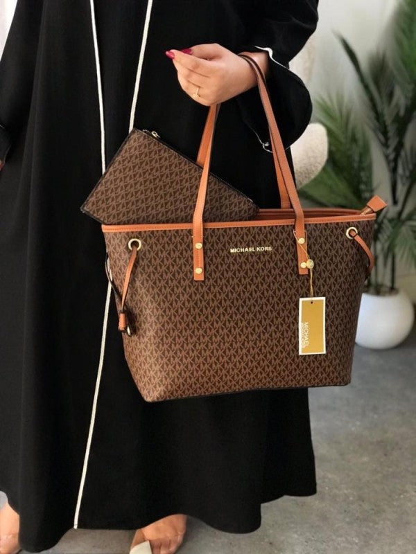 Miichael Kors Jet Set Brown Travel Tote With Wallet