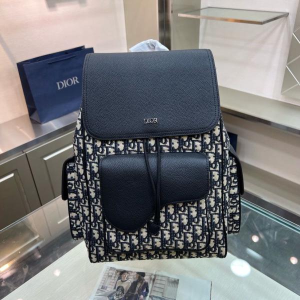 Christian Dior saddle backpack beige black oblique jacquard and grained calfskin bag with dust cover premium quality