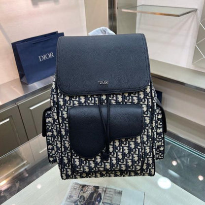Christian Dior saddle backpack beige black oblique jacquard and grained calfskin bag with dust cover premium quality
