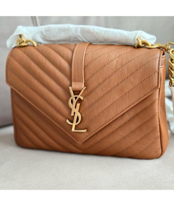 SAIINT LAURRENT Grain De Poudre Matelasse Chevron Medium Monogram Satchel with box