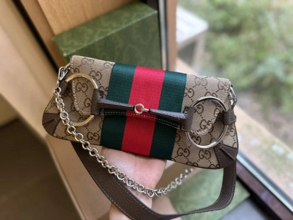 GUCCI Horsebit Small Gg Canvas Shoulder Bag With magnetic box