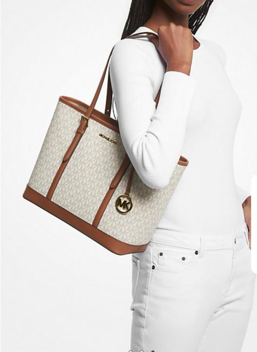 Miichael Kors jet set travel signature small top zip shoulder tote bag with dust cover