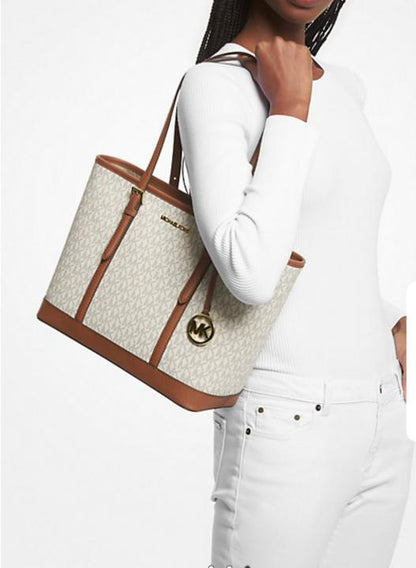 Miichael Kors jet set travel signature small top zip shoulder tote bag with dust cover