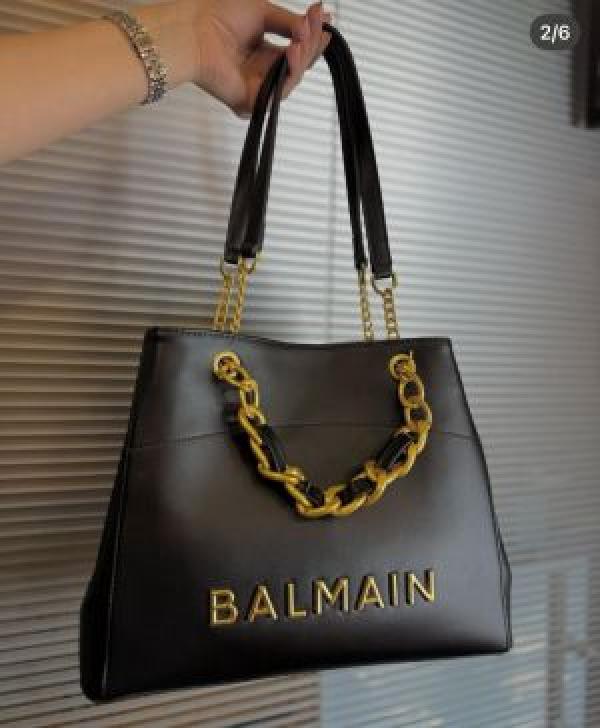 Balmain embellished leather trimmed cotton blend jacquard tote with dust cover