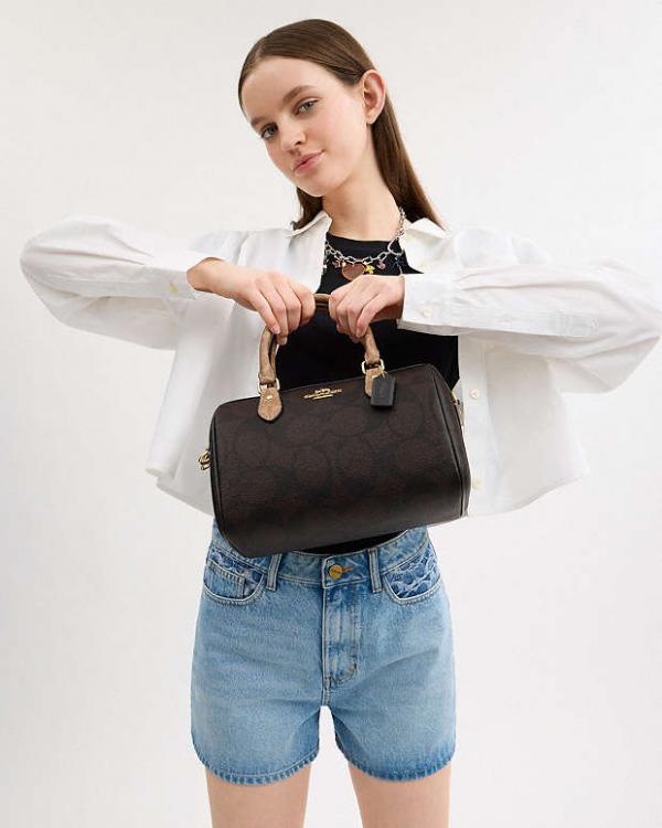 Coach Rowan Satchel In Signature Blocked Bag With Box Dustbag SlingBelt