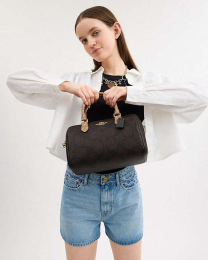 Coach Rowan Satchel In Signature Blocked Bag With Box Dustbag SlingBelt